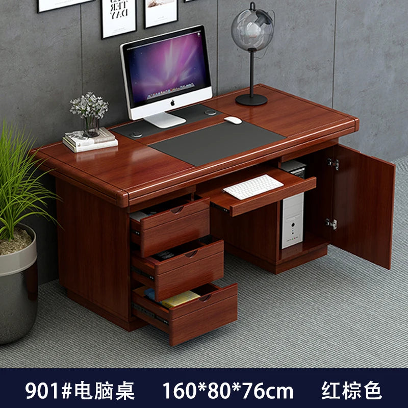 bois massif moderne marron foncé table travail informatique épuré intérieur maison