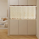 rideau pastoral dentelle florale transparent beige clair bord festonné décoration fenêtre maison