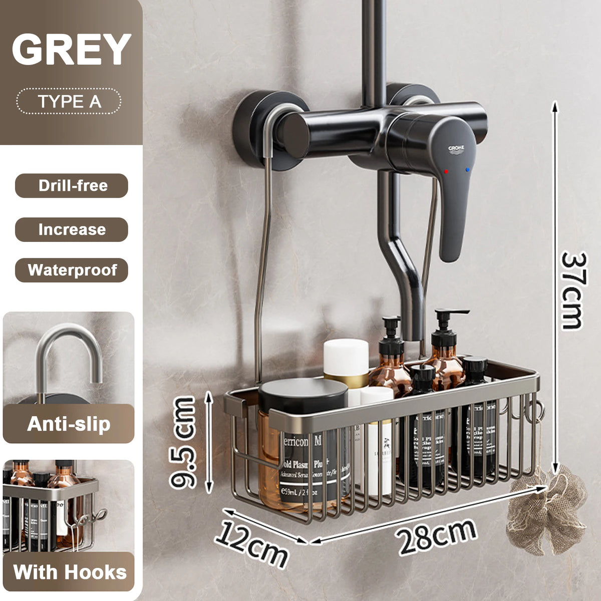 porte savon mural noir moderne support bain vis fixe shampooing savon lisse aluminium respectueux