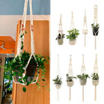 support plante suspendu macramé boho artisanal blanc beige orange tissé oeilletsextérieur exposition arbres