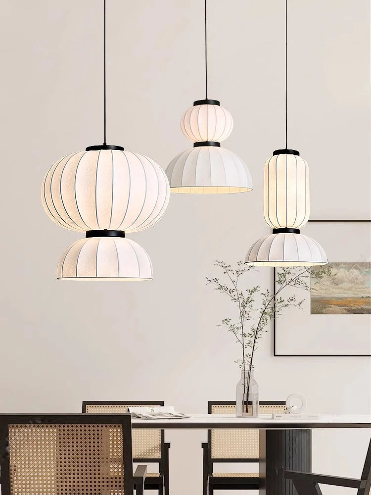 suspension lumineuse moderne soie rayures horizontales blanc noir 2000 82000 lumens chambre étude