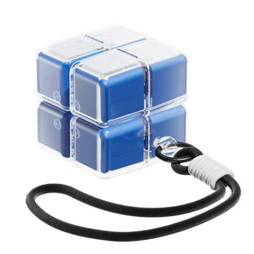 cube rangement médicaments violet blanc vert jaune moderne compartiments cordelette portable organisation