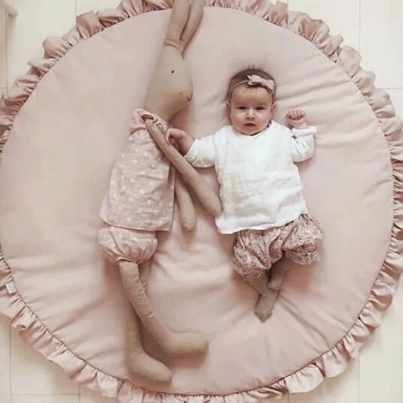 tapis rond bébé doux fibre bambou rose pâle moderne confortable doublure 100cm