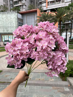 bouquet hortensia soie rose clair feuilles vertes réaliste décoration intérieure mariage anniversaire pendaison crémaillère