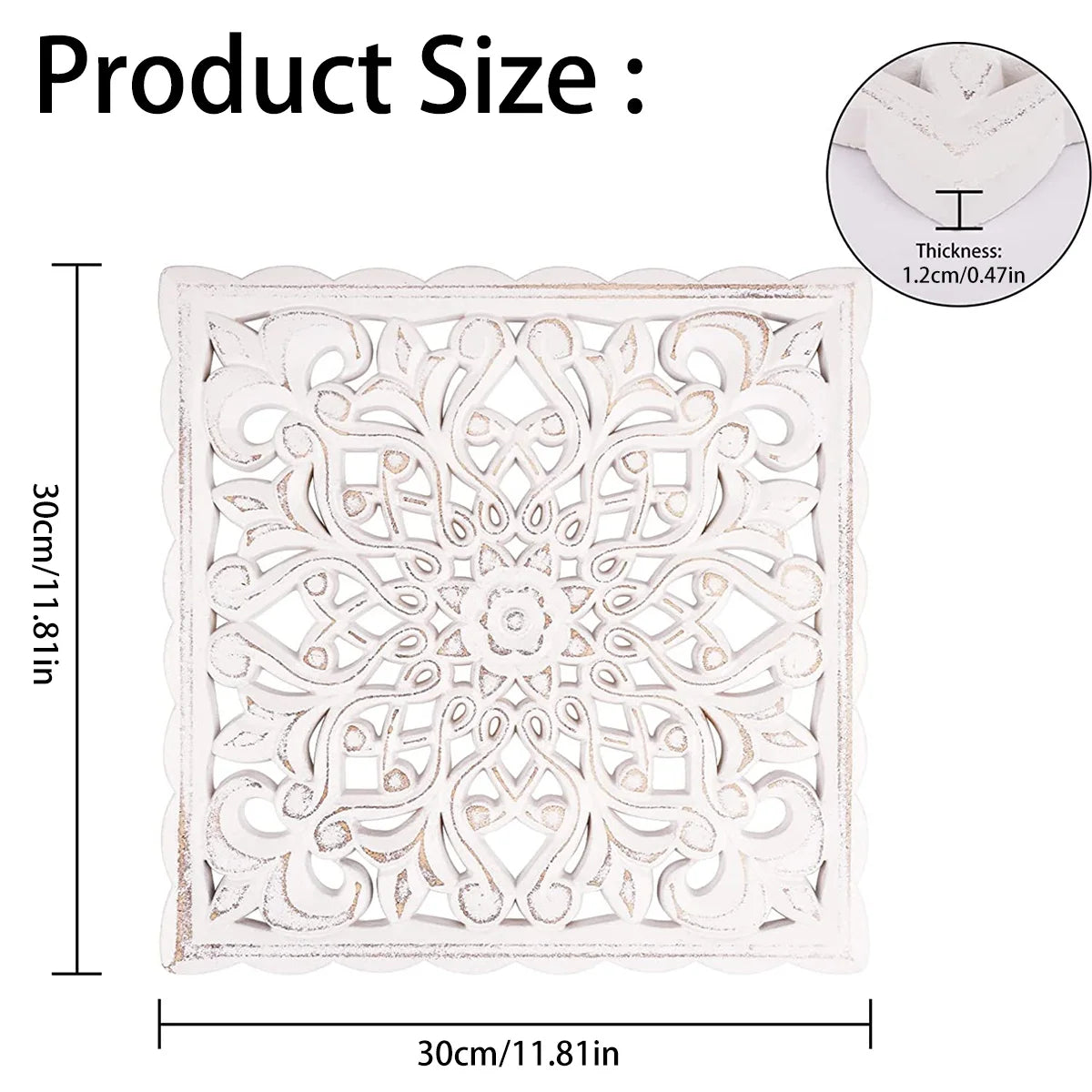 décoration murale bois sculptée motif floral ajouré bohème rustique cœur carré
