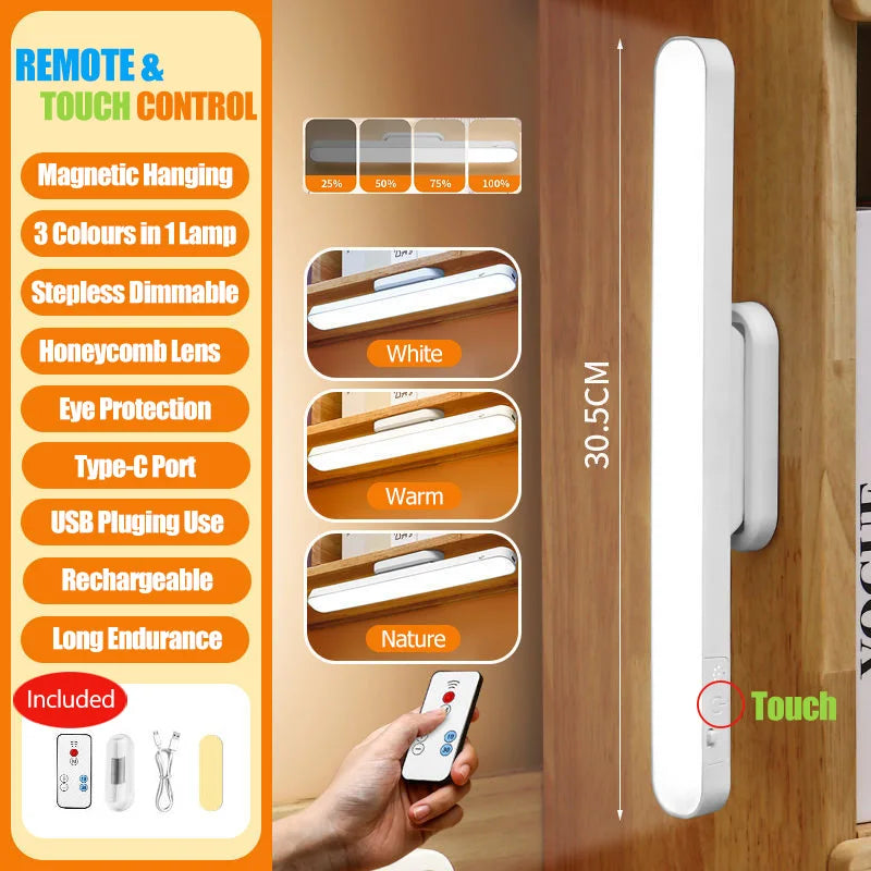 lampe led rechargeable blanc moderne aimant télécommande port charge adaptateur dc angle adjustable