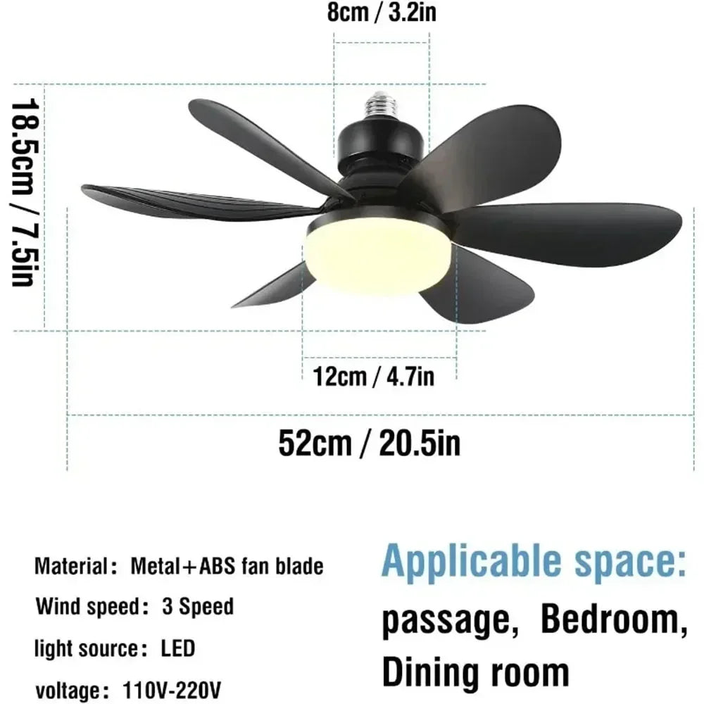 ventilateur lumière noir ailes modernes télécommande flux lumineux variable 85V 265V