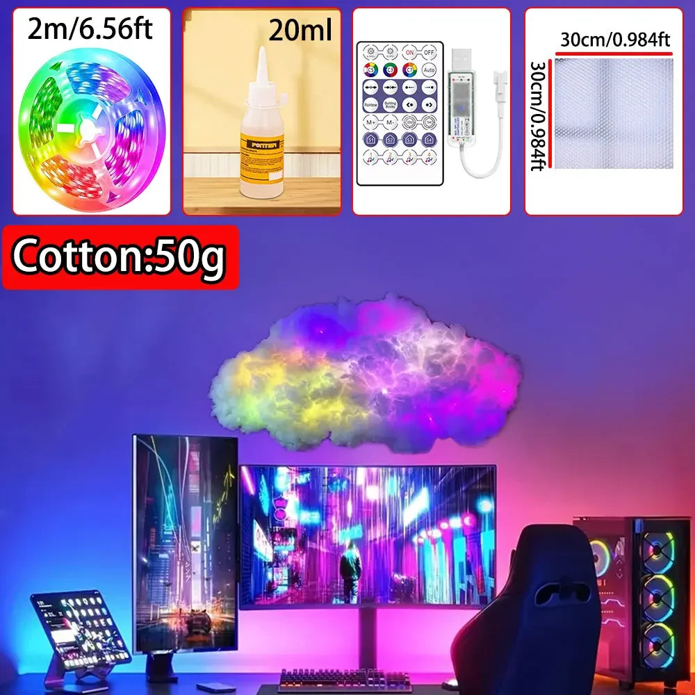 lampe led nuage multicolore moderne adhésive ruban led contrôleur chambre