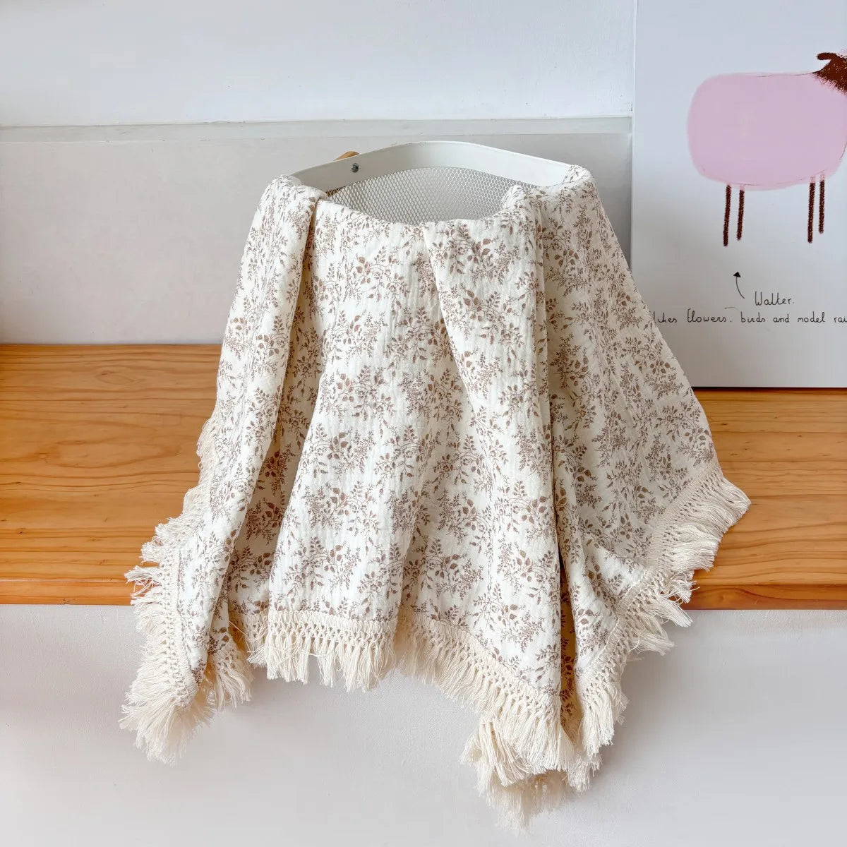 couverture bébé coton rayures pois étoiles lunes fleurs blanc beige rose gris franges anneaux