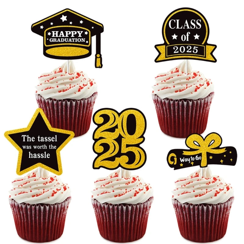 décorations cupcakes fête anniversaire glitter doré noir bleu vert piques messages graduation chiffres