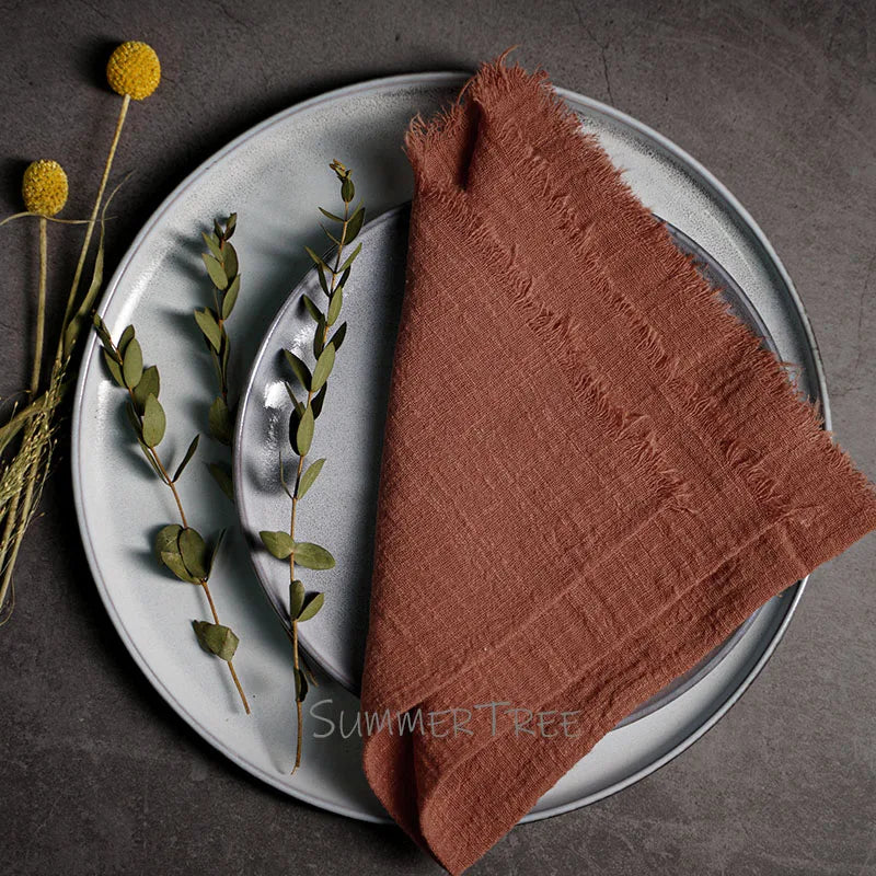 serviette table coton texture lin bords franges rustique décoration fête mariage maison