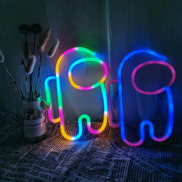 lampe néon multicolore personnage stylisé moderne câble usb boîte colorée festive chambre enfants