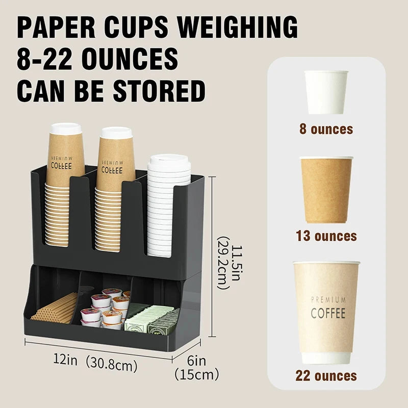 organisateur rangement tasses blanc noir adhésif moderne stockage capsules sachets sucre pailles couvercles