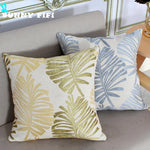 housse coussin carré feuilles palmier polyester coton moderne bleu vert gris rouge nouvelle année