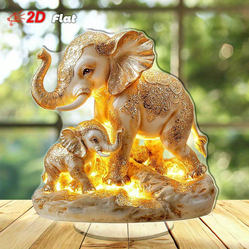 statue éléphants doré bébé motif floral décoration led opaque base transparente asiatique hindou