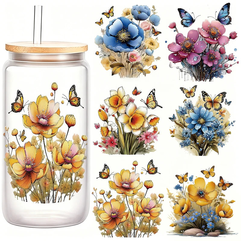 tasse fleurs colorées papillons adhésif décoration diy blanc classique unique plastique