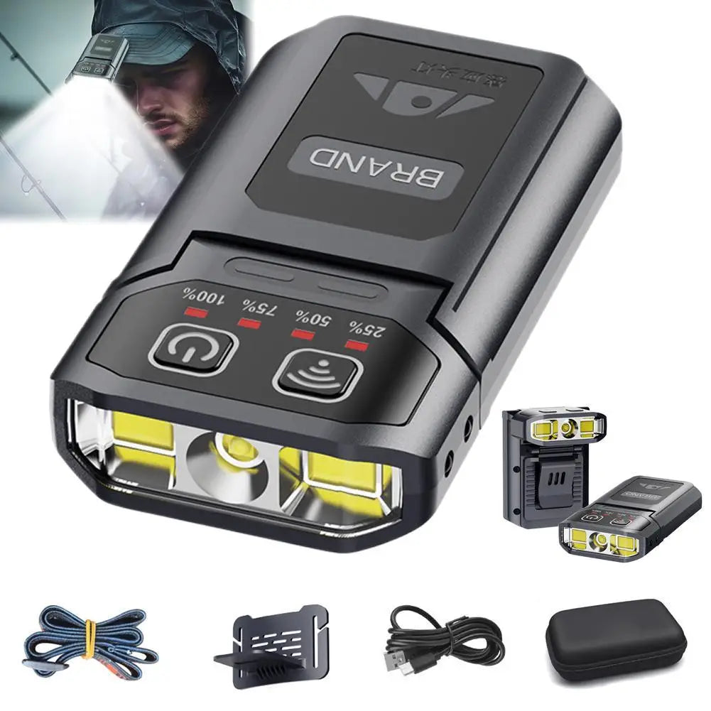 lampe torche noire rechargeable clip portable éclairage tête moderne camping pêche usb type