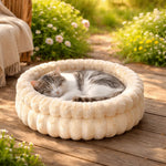 lit chat velours doux beige gris moderne confortable coussin amovible