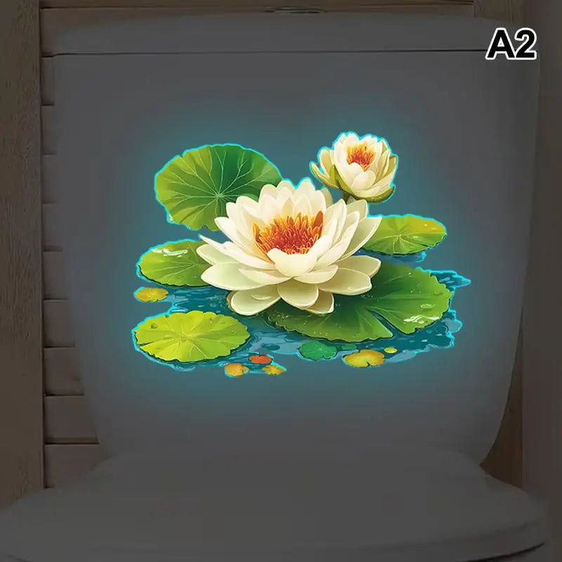 autocollant mural fleurs lotus feuilles nénuphar blanc vert jaune bleu réaliste adhésif chambre salon