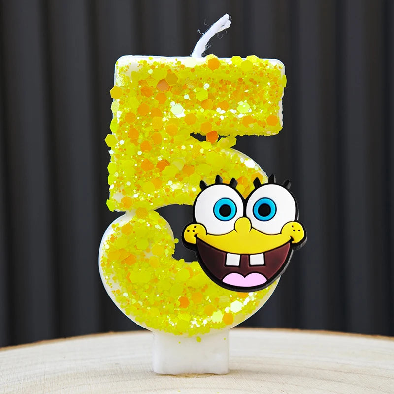 bougies forme chiffres spongebob patrick star anniversaire enfant decoration theme cartoon jaune orange blanc