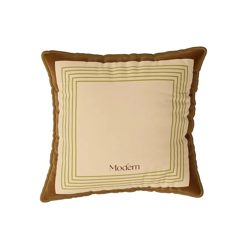 taies d'oreillers carrées modernes carreaux géométriques bleu beige marron velours 45x45cm 55x55cm lit canapé