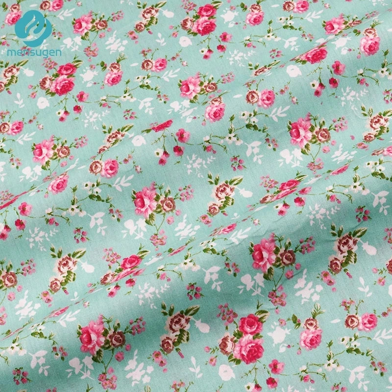 tissu coton imprimé fleurs vintage rose blanc vert couture patchwork quilting drap bébé coussins