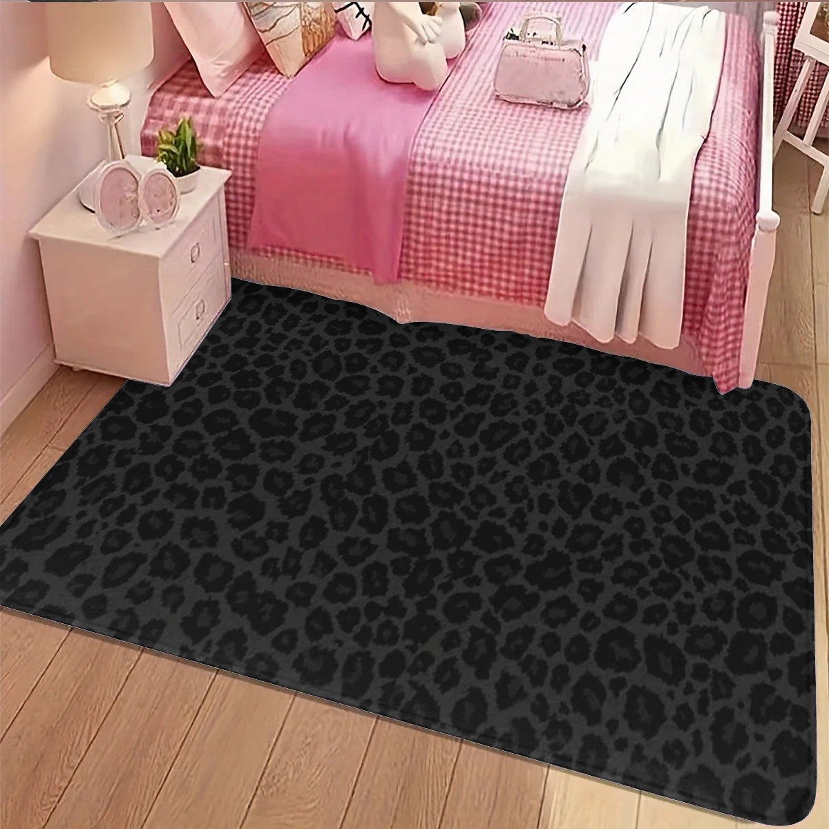 tapis léopard moderne intérieur salon noir rose jaune vert blanc bleu tufté antidérapant polyester