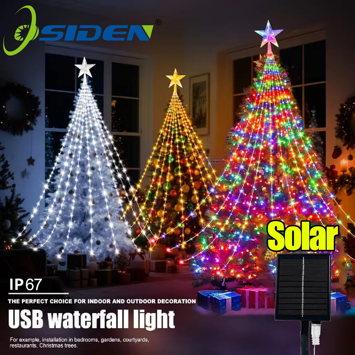 guirlande lumineuse multicolore leds cascade halloween noël moderne décoration usb solaire