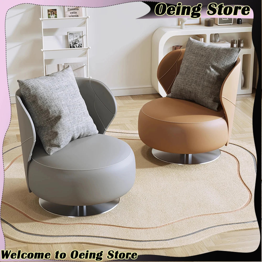 fauteuil moderne cuir lisse coussin rotation métal salon maison minimaliste