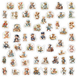 sticker illustratif teddy bear multicolore scène pêche jardinage voyage adhésif waterproof moderne scrapbooking journal