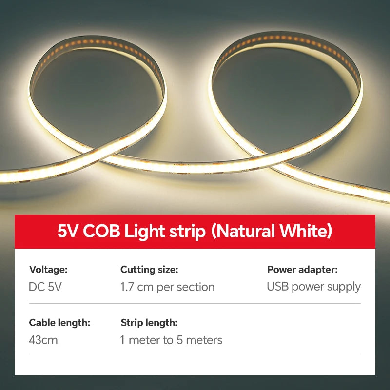 ruban led cob blanc chaud adhésif interrupteur tactile 3000k 5v usb moderne éclairage chambre