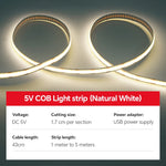 ruban led cob blanc chaud adhésif interrupteur tactile 3000k 5v usb moderne éclairage chambre