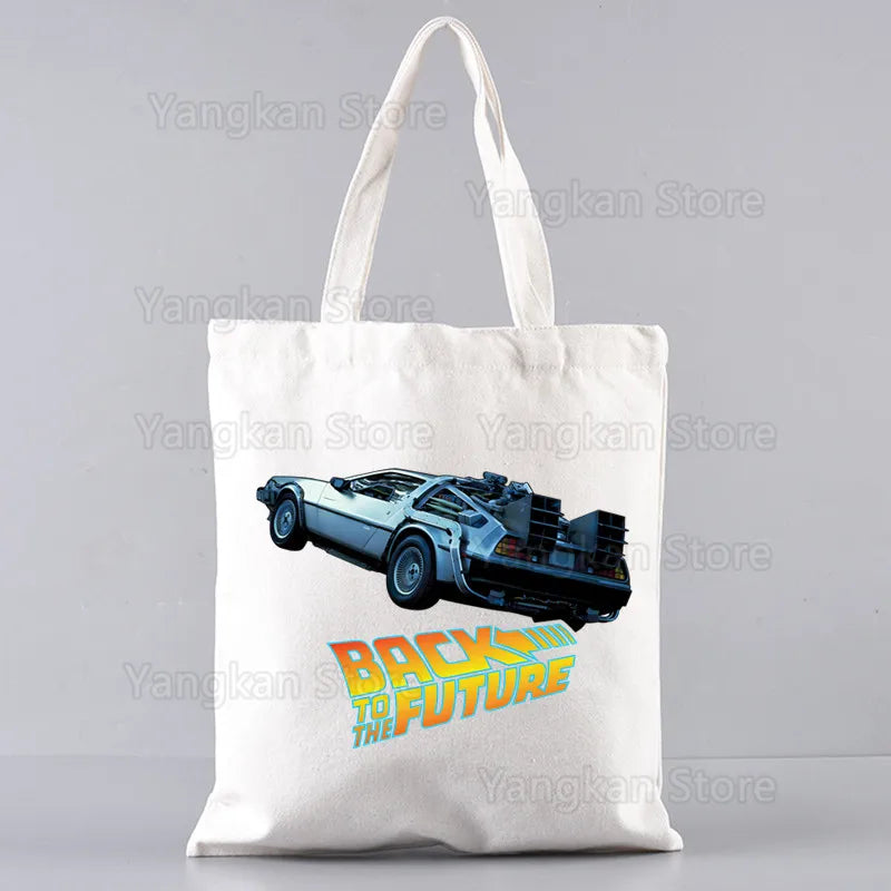 sac main toile blanc imprimé retour vers futur moderne poignées