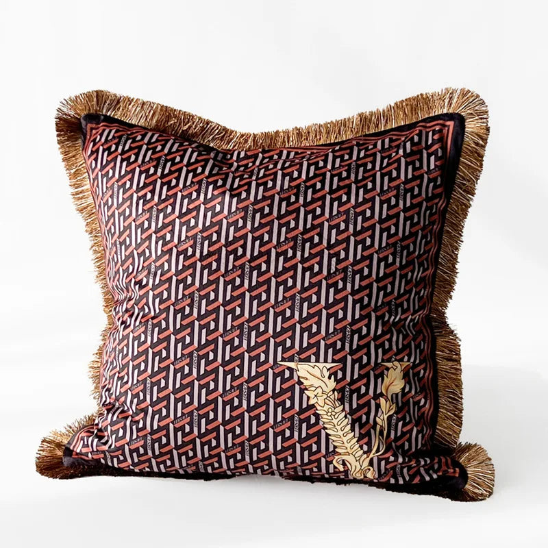 housse coussin carré léopard doré franges velours coton polyester décoration sofa chambre voiture