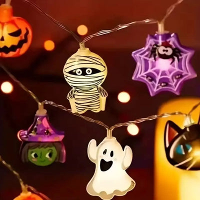 Guirlande lumineuse LED Halloween avec motifs fantômes et citrouilles