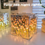 cube lumineux tulipes transparent moderne clips papier décoratif rubans pinceaux événementnels chambre festive