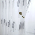 rideau tulle brodé feuilles gris moderne transparent chambre salon polyester