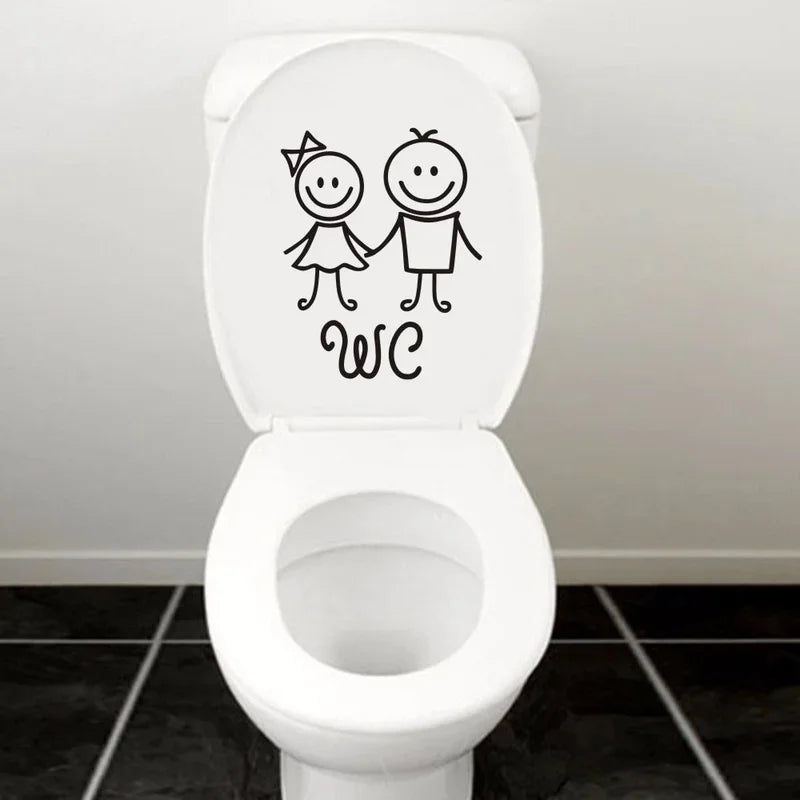autocollant mural noir stick figures wc simple cartoon salle bains pvc 16cm 13cm