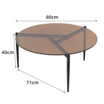 table basse moderne verre transparent pieds métalliques marron clair salon