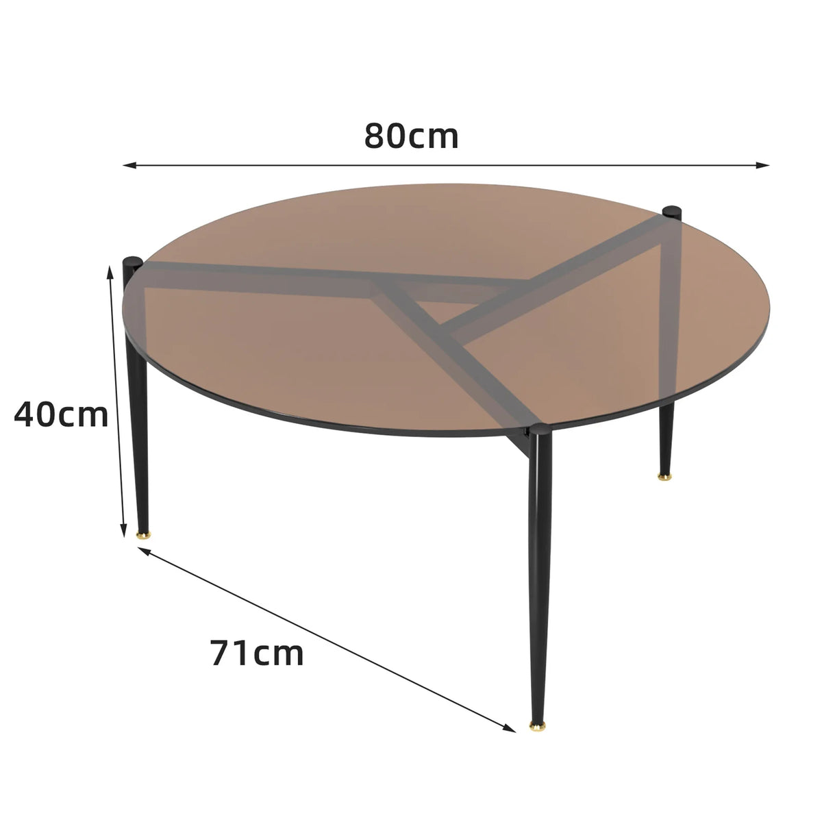 table basse moderne verre transparent pieds métalliques marron clair salon