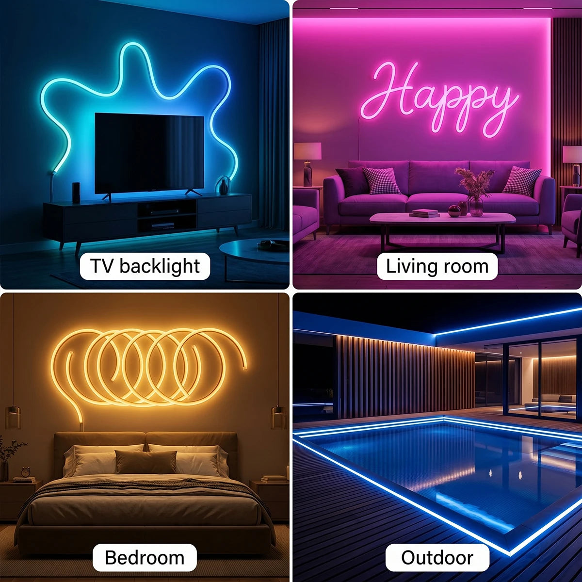 ruban led néon multicolore 2m 3m 5m 10m étanche flexible télécommande usb moderne clips