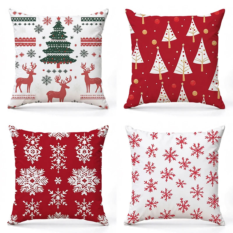 coussins décoratifs noël motifs sapins rennes flocons peluche rouge blanc vert traditionnels