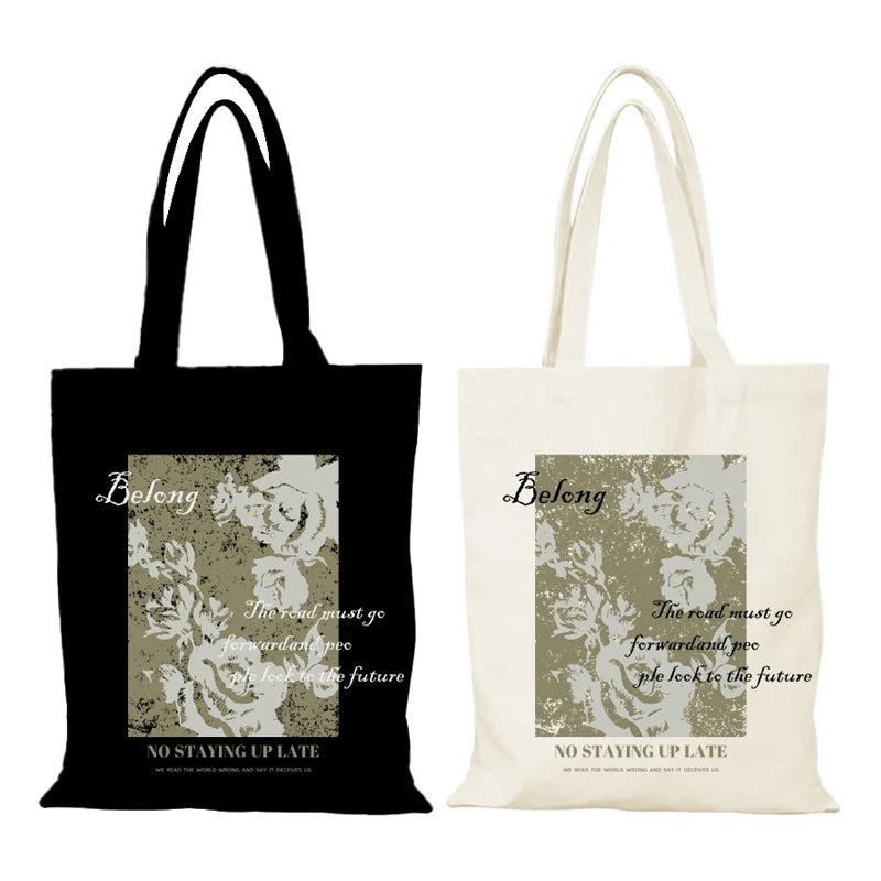 sac provisions toile fleurs décontracté épaule graphique moderne tote bag poignées largeur hauteur dimensions