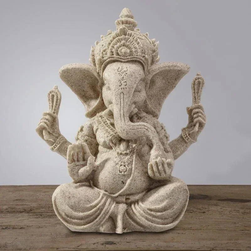 statue ganesha résine sculptée décorative religieuse éléphant fleurs blanches maison