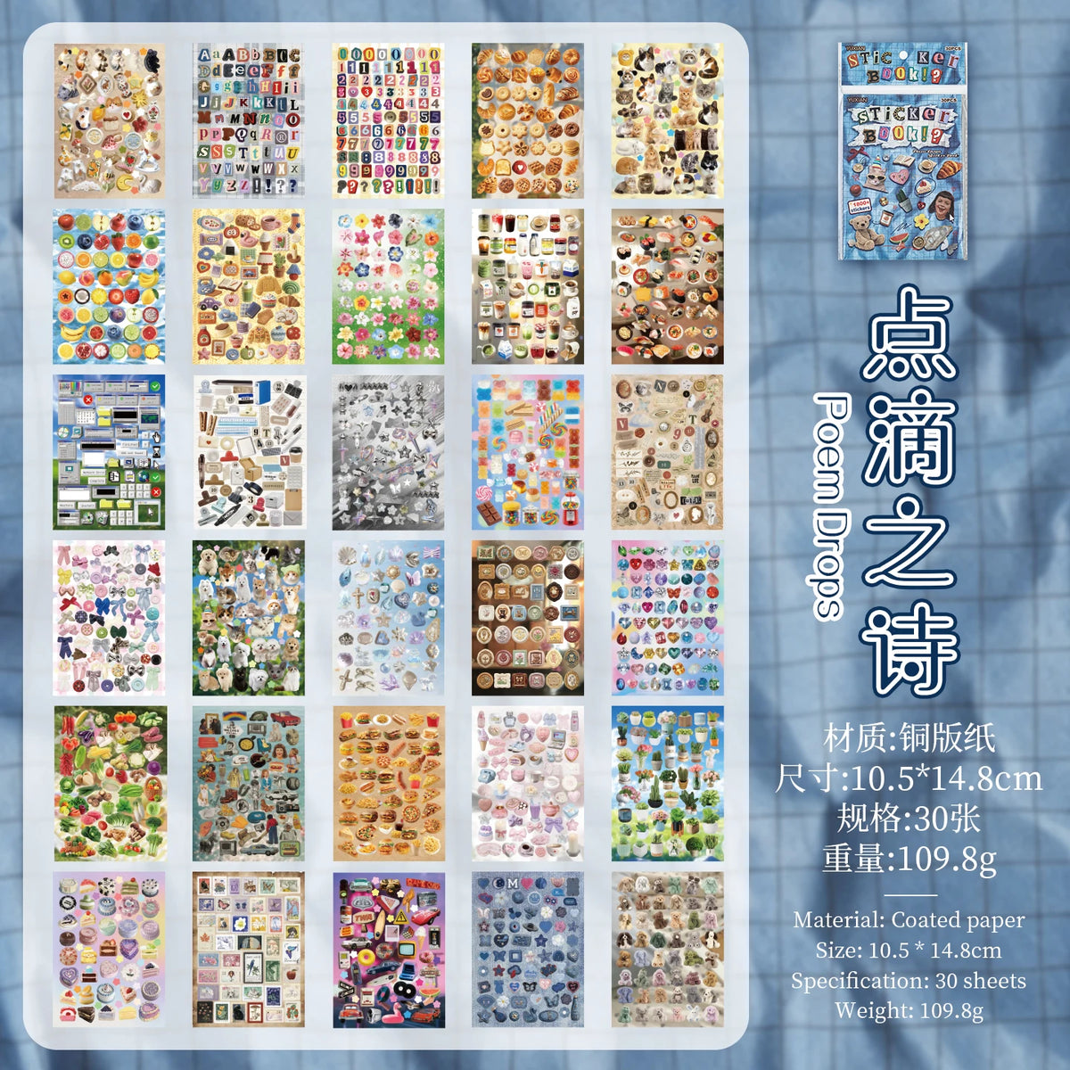 sticker créatif livre adhésif animaux objets symboles multicolore bleu diverse formes