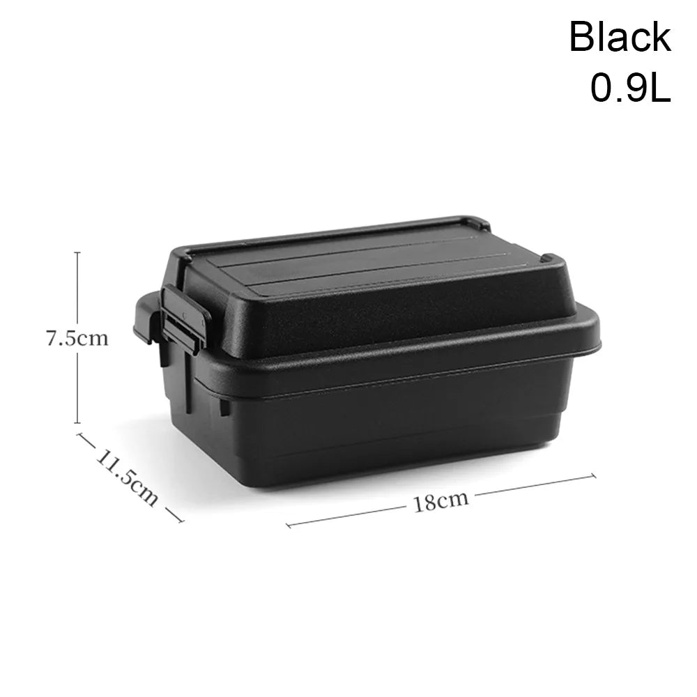 boîtes rangement camping réutilisables plastique noir vert beige poignées couvercles pratiques robustes