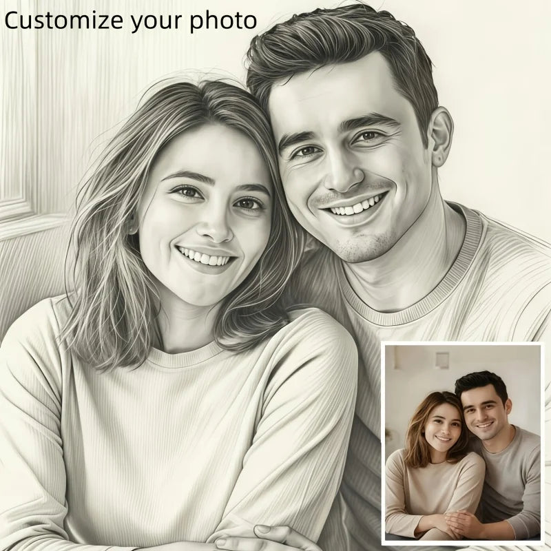 Dessin personnalisé noir blanc réaliste cadre mural 20x30cm 40x60cm artiste erotique famille amis couple