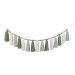 guirlande pompons boho beige marron gris rose vert bleu clair tissu 110cm chambre enfant