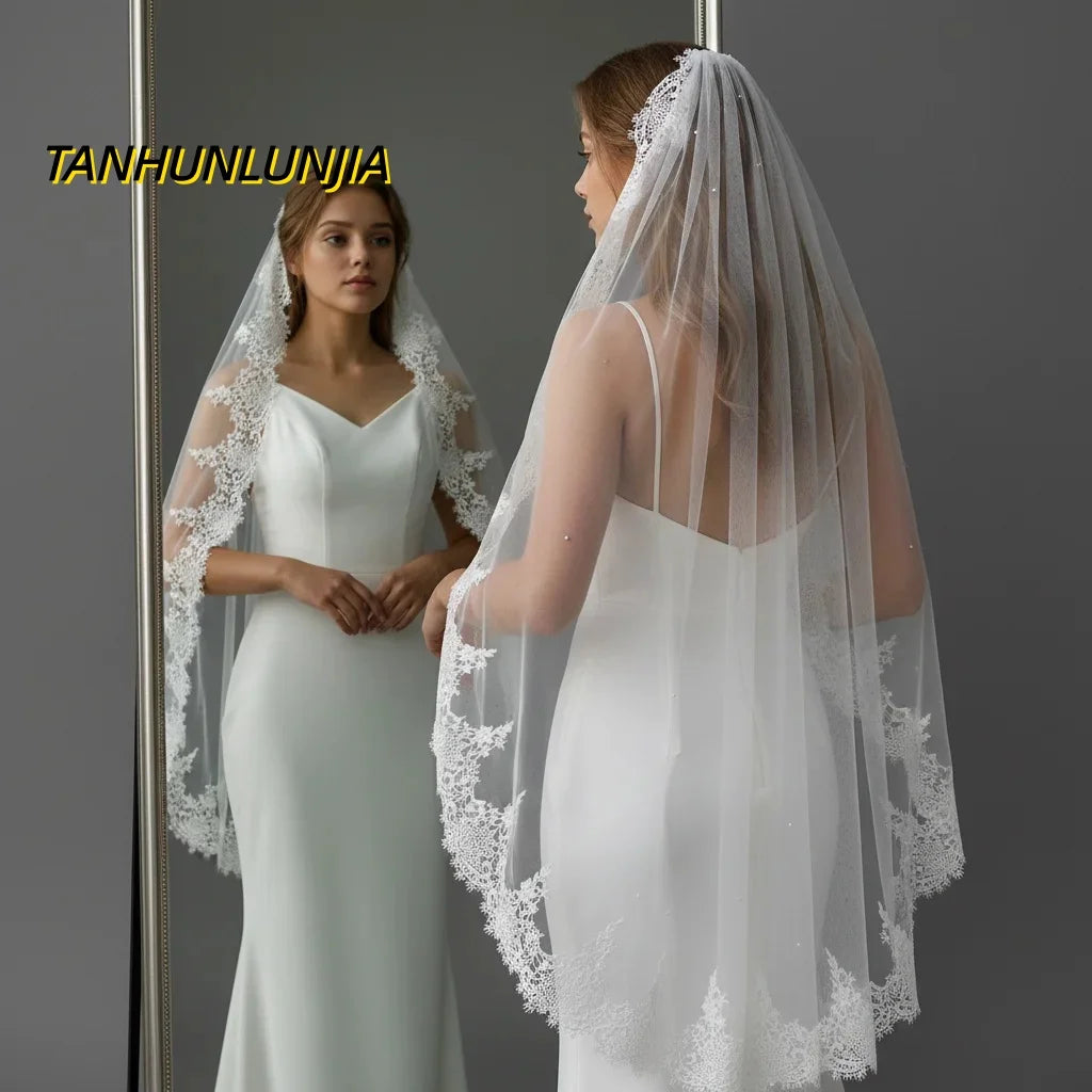 voile mariée blanc dentelle fine élégant classique nylon translucide femme