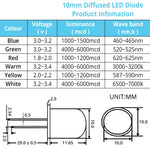 diodes led 10mm bleu vert rouge blanc chaud jaune diffuses ultra lumineuses decoration commercial